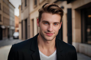 Fotógrafo Book modelo hombre posando en la calle