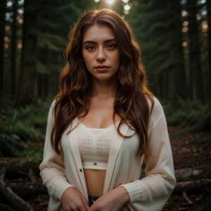Fotógrafo Book modelo mujer posando en el bosque