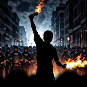 Manifestación violencia policía calle imagen IA